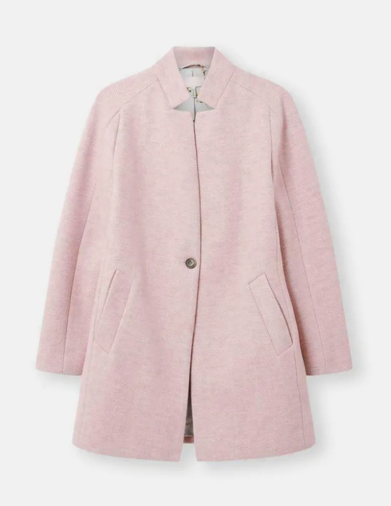 Joules Ladies Addington Pink Herringbone Coat-3